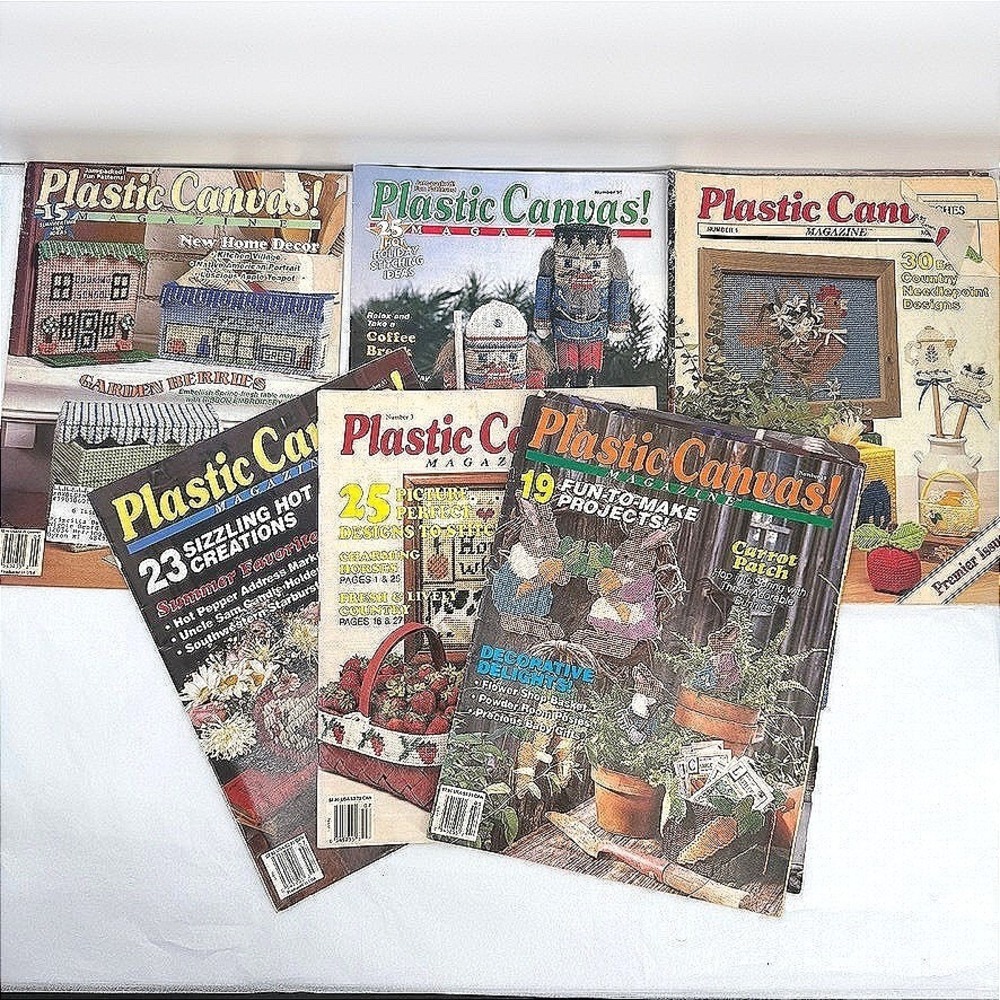 Plastic Canvas Magazine LOT of 6 Vintage Patterns Projects Home Decor Crafting